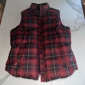 Eddie Bauer Tartan Plaid Puffer Vest Womens Size Medium Premium Goose Down